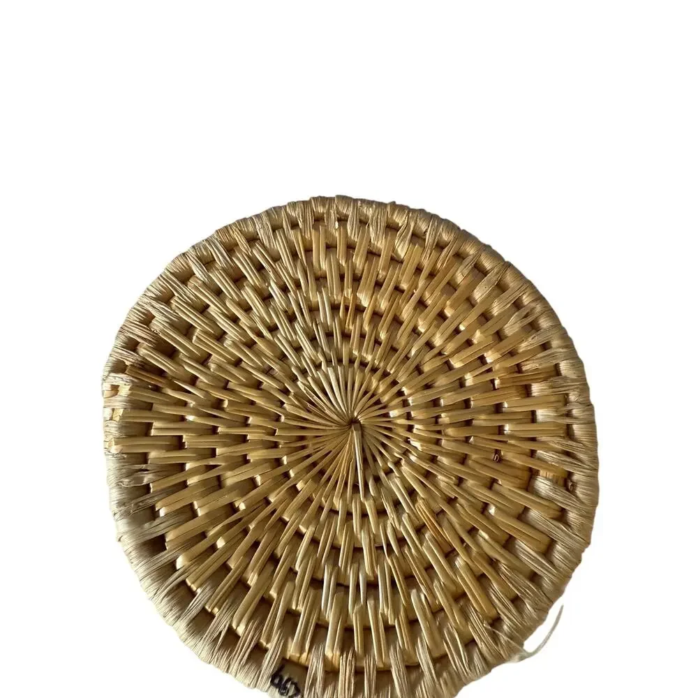 Vintage Handmade Hand Woven Weave Large Basket Bowl Round Tan 9.5 x 4